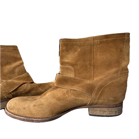 Saks Fifth Avenue Italy 10022 Honey Brown Suede Ankle Engineer Boots Womens 39.5 - Picture 6 of 14